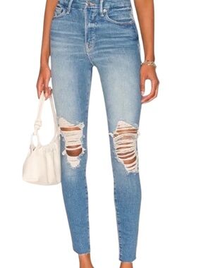 Good American Good Waist Distressed Raw Hem Jeans Size 0/25 NWT